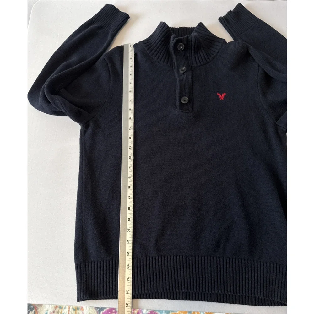 American Eagle Outfitters Sweater Men's L Preppy Athletic Fit Logo Pullover Navy